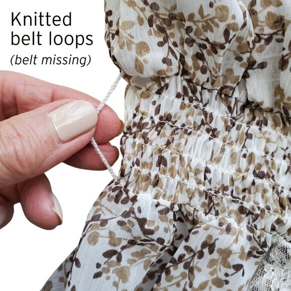 Candie's Cottagecore Floral Lace Trim Balloon Sleeve Semi sheer Peplum waist L - Picture 16 of 16